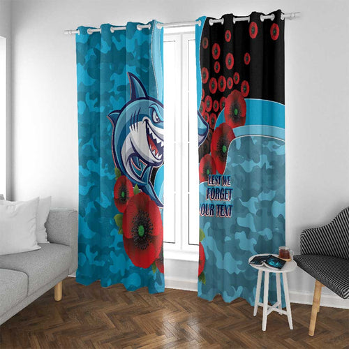 Cronulla-Sutherland Sharks ANZAC Personalised Window Curtain Lest We Forget Poppy Camo
