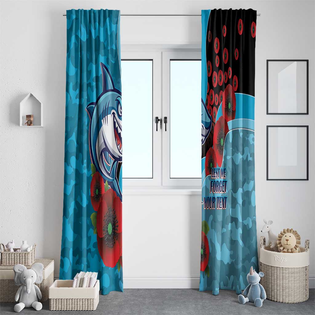 Cronulla-Sutherland Sharks ANZAC Personalised Window Curtain Lest We Forget Poppy Camo