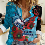 Cronulla-Sutherland Sharks ANZAC Personalised Women Casual Shirt Lest We Forget Poppy Camo