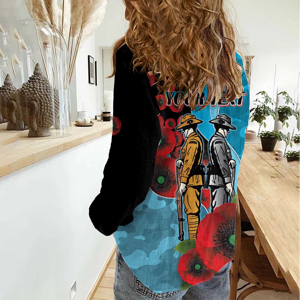 Cronulla-Sutherland Sharks ANZAC Personalised Women Casual Shirt Lest We Forget Poppy Camo