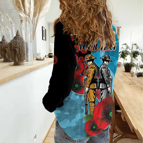 Cronulla-Sutherland Sharks ANZAC Personalised Women Casual Shirt Lest We Forget Poppy Camo