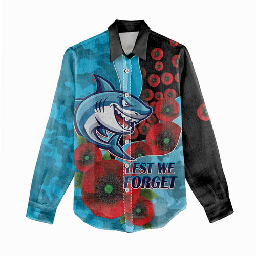 Cronulla-Sutherland Sharks ANZAC Personalised Women Casual Shirt Lest We Forget Poppy Camo