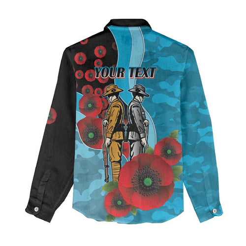 Cronulla-Sutherland Sharks ANZAC Personalised Women Casual Shirt Lest We Forget Poppy Camo