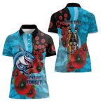 Cronulla-Sutherland Sharks ANZAC Personalised Women Polo Shirt Lest We Forget Poppy Camo