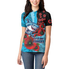 Cronulla-Sutherland Sharks ANZAC Personalised Women Polo Shirt Lest We Forget Poppy Camo