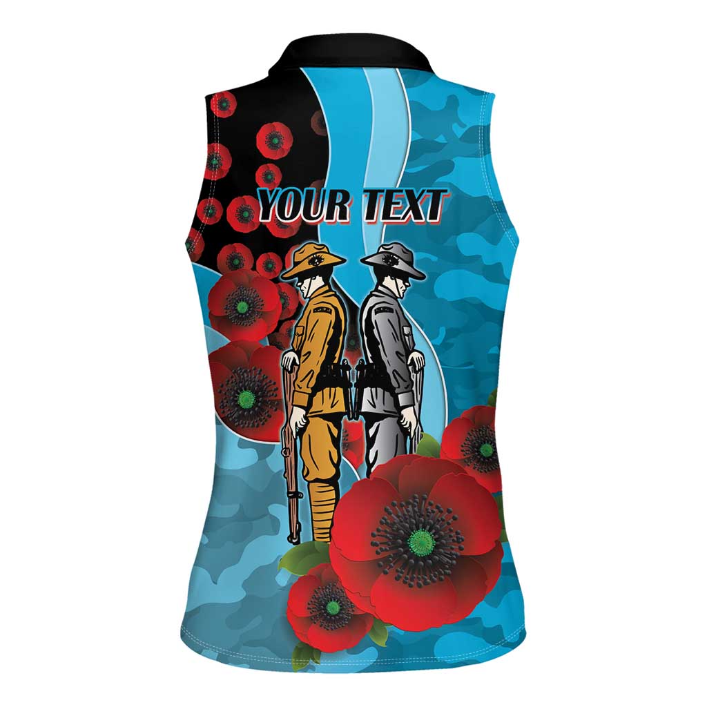 Cronulla-Sutherland Sharks ANZAC Personalised Women Sleeveless Polo Shirt Lest We Forget Poppy Camo