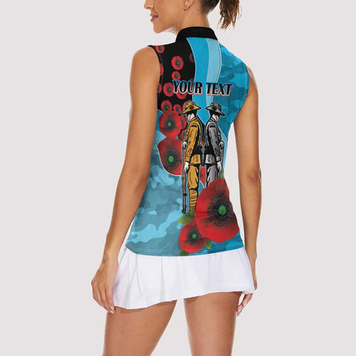 Cronulla-Sutherland Sharks ANZAC Personalised Women Sleeveless Polo Shirt Lest We Forget Poppy Camo
