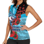 Cronulla-Sutherland Sharks ANZAC Personalised Women Sleeveless Polo Shirt Lest We Forget Poppy Camo