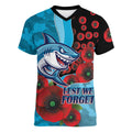 Cronulla-Sutherland Sharks ANZAC Personalised Women V-Neck T-Shirt Lest We Forget Poppy Camo