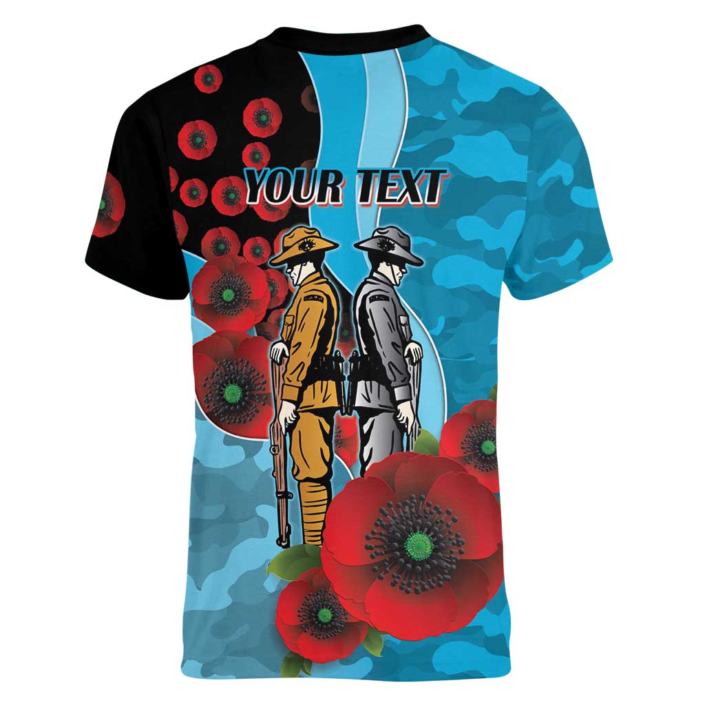 Cronulla-Sutherland Sharks ANZAC Personalised Women V-Neck T-Shirt Lest We Forget Poppy Camo