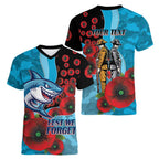 Cronulla-Sutherland Sharks ANZAC Personalised Women V-Neck T-Shirt Lest We Forget Poppy Camo