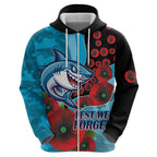 Cronulla-Sutherland Sharks ANZAC Personalised Zip Hoodie Lest We Forget Poppy Camo