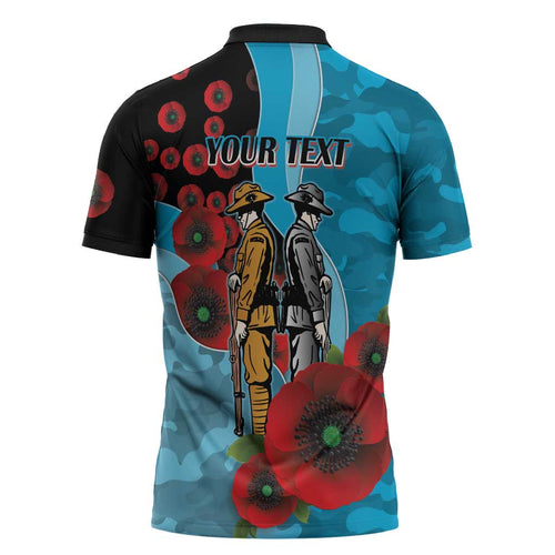 Cronulla-Sutherland Sharks ANZAC Personalised Zipper Polo Shirt Lest We Forget Poppy Camo