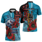 Cronulla-Sutherland Sharks ANZAC Personalised Zipper Polo Shirt Lest We Forget Poppy Camo