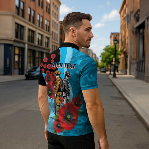 Cronulla-Sutherland Sharks ANZAC Personalised Zipper Polo Shirt Lest We Forget Poppy Camo