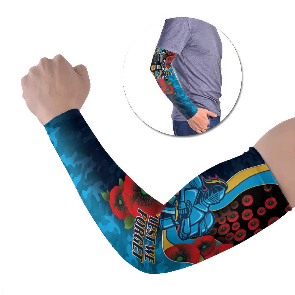Gold Coast Titans ANZAC Personalised Arm Sleeves Lest We Forget Poppy Camo