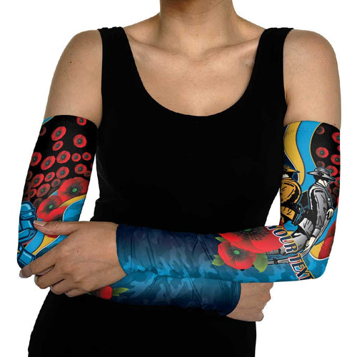 Gold Coast Titans ANZAC Personalised Arm Sleeves Lest We Forget Poppy Camo