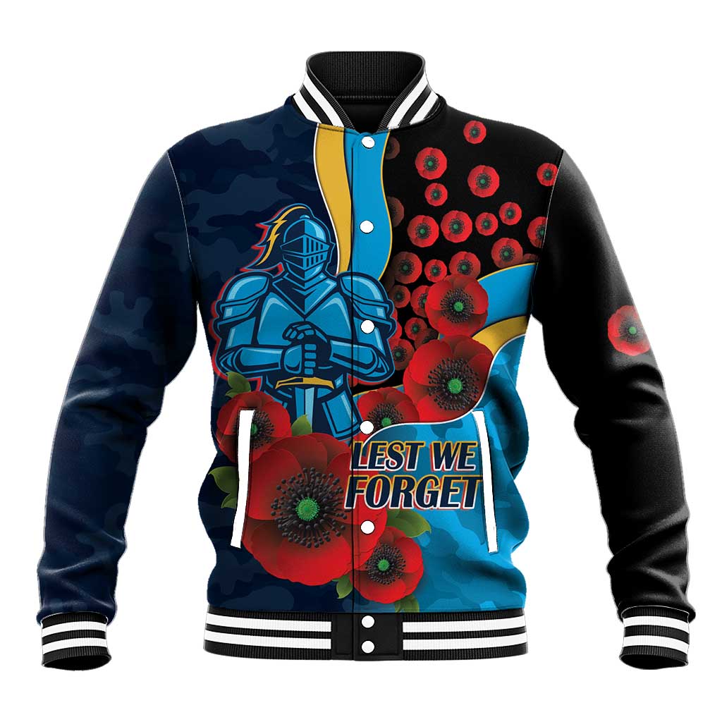 Gold Coast Titans ANZAC Personalised Baseball Jacket Lest We Forget Poppy Camo