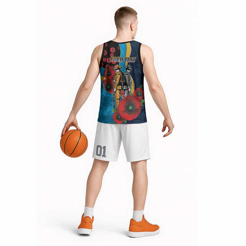 Gold Coast Titans ANZAC Personalised Basketball Jersey Lest We Forget Poppy Camo