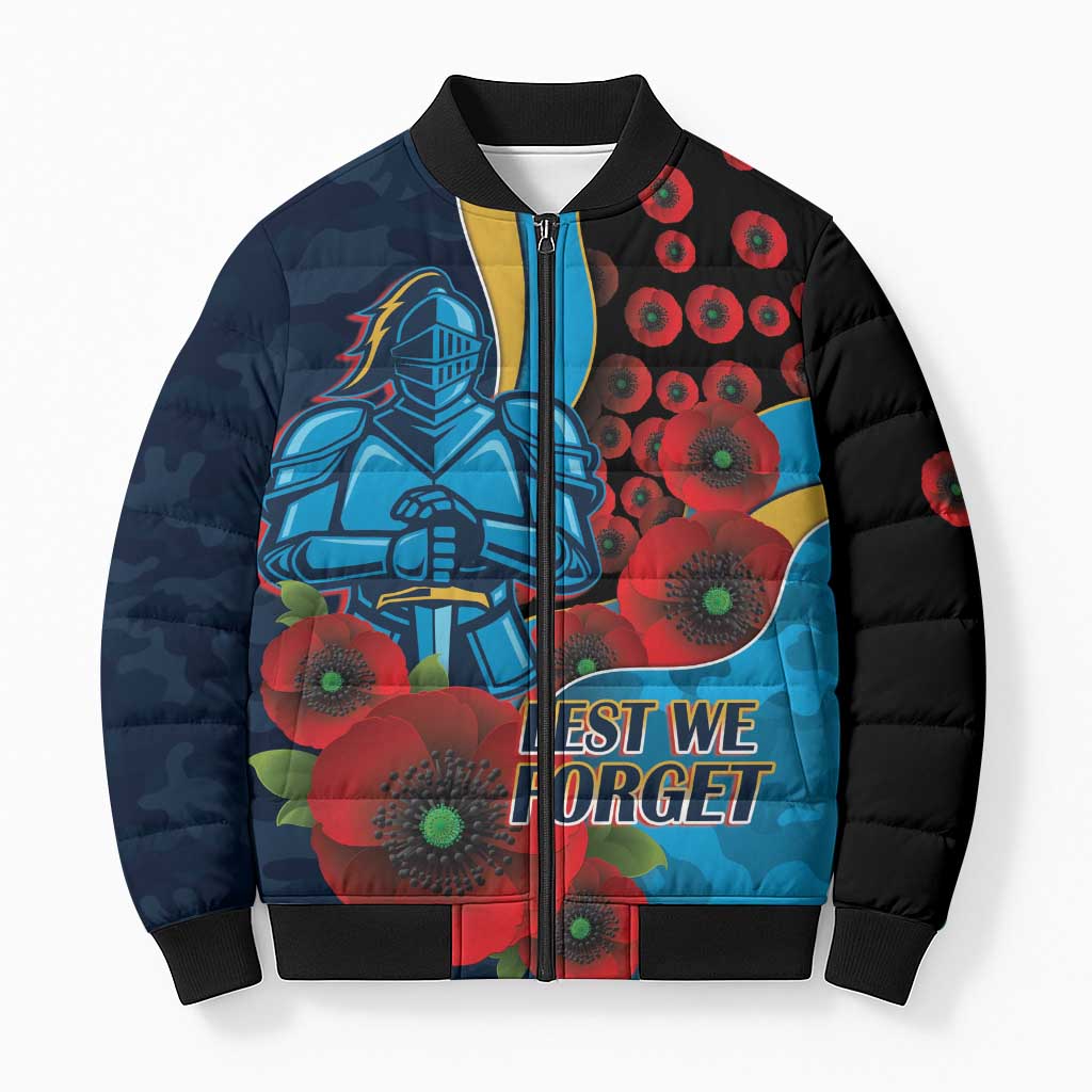 Gold Coast Titans ANZAC Personalised Bomber Puffer Jacket Lest We Forget Poppy Camo