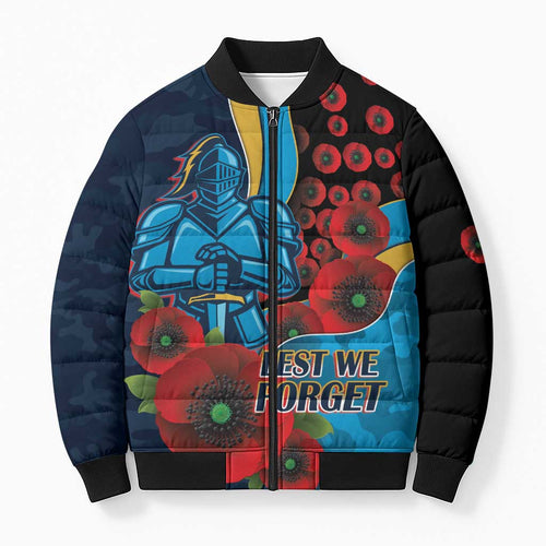 Gold Coast Titans ANZAC Personalised Bomber Puffer Jacket Lest We Forget Poppy Camo