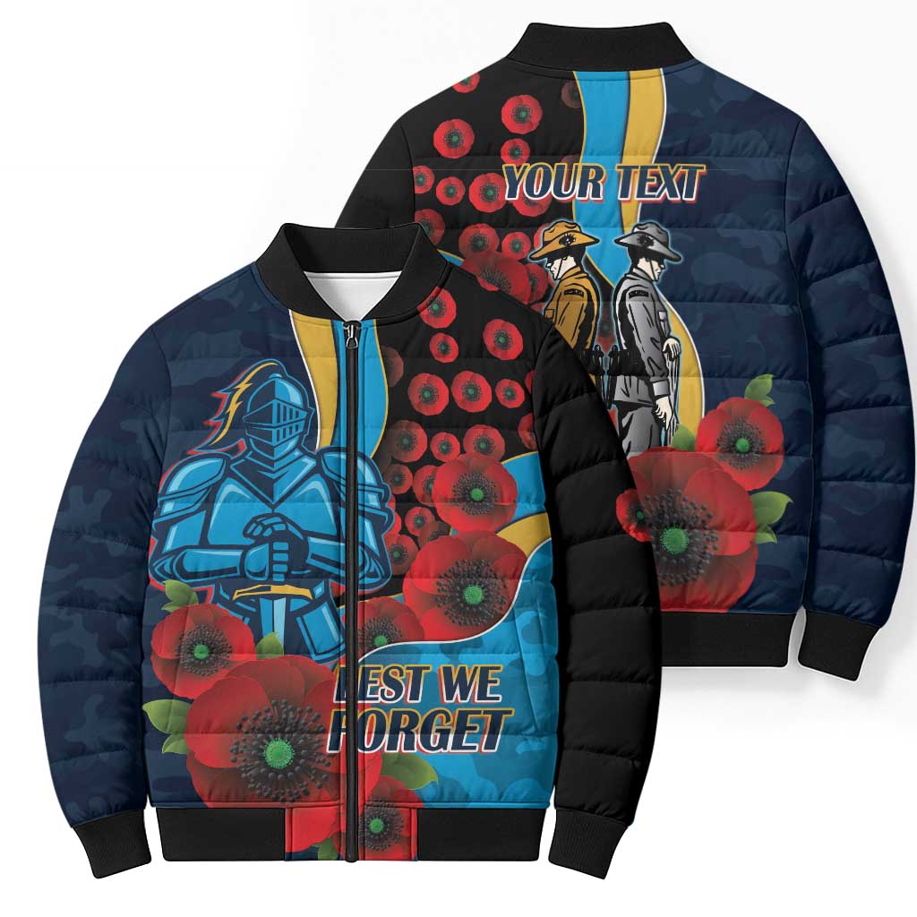 Gold Coast Titans ANZAC Personalised Bomber Puffer Jacket Lest We Forget Poppy Camo