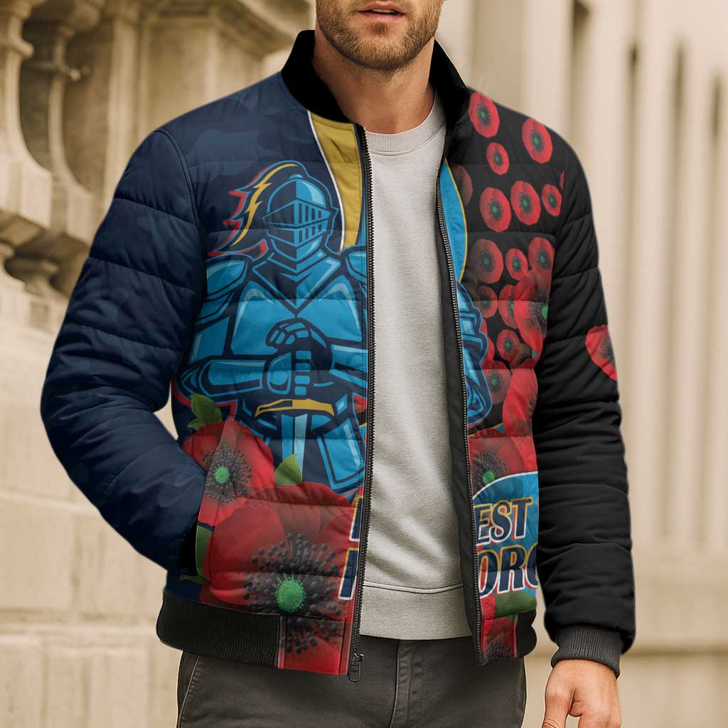 Gold Coast Titans ANZAC Personalised Bomber Puffer Jacket Lest We Forget Poppy Camo