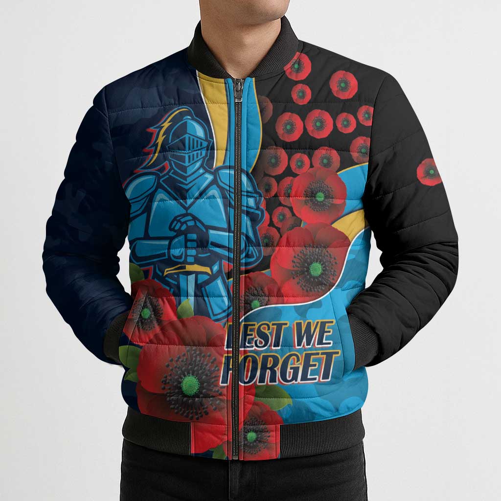 Gold Coast Titans ANZAC Personalised Bomber Puffer Jacket Lest We Forget Poppy Camo