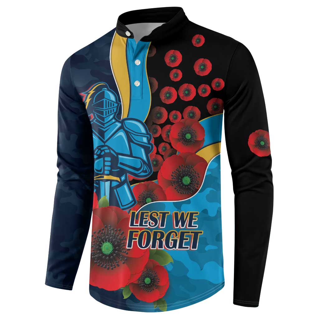 Gold Coast Titans ANZAC Personalised Button Sweatshirt Lest We Forget Poppy Camo