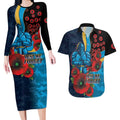 Gold Coast Titans ANZAC Personalised Couples Matching Long Sleeve Bodycon Dress and Hawaiian Shirt Lest We Forget Poppy Camo