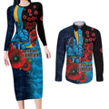 Gold Coast Titans ANZAC Personalised Couples Matching Long Sleeve Bodycon Dress and Long Sleeve Button Shirt Lest We Forget Poppy Camo