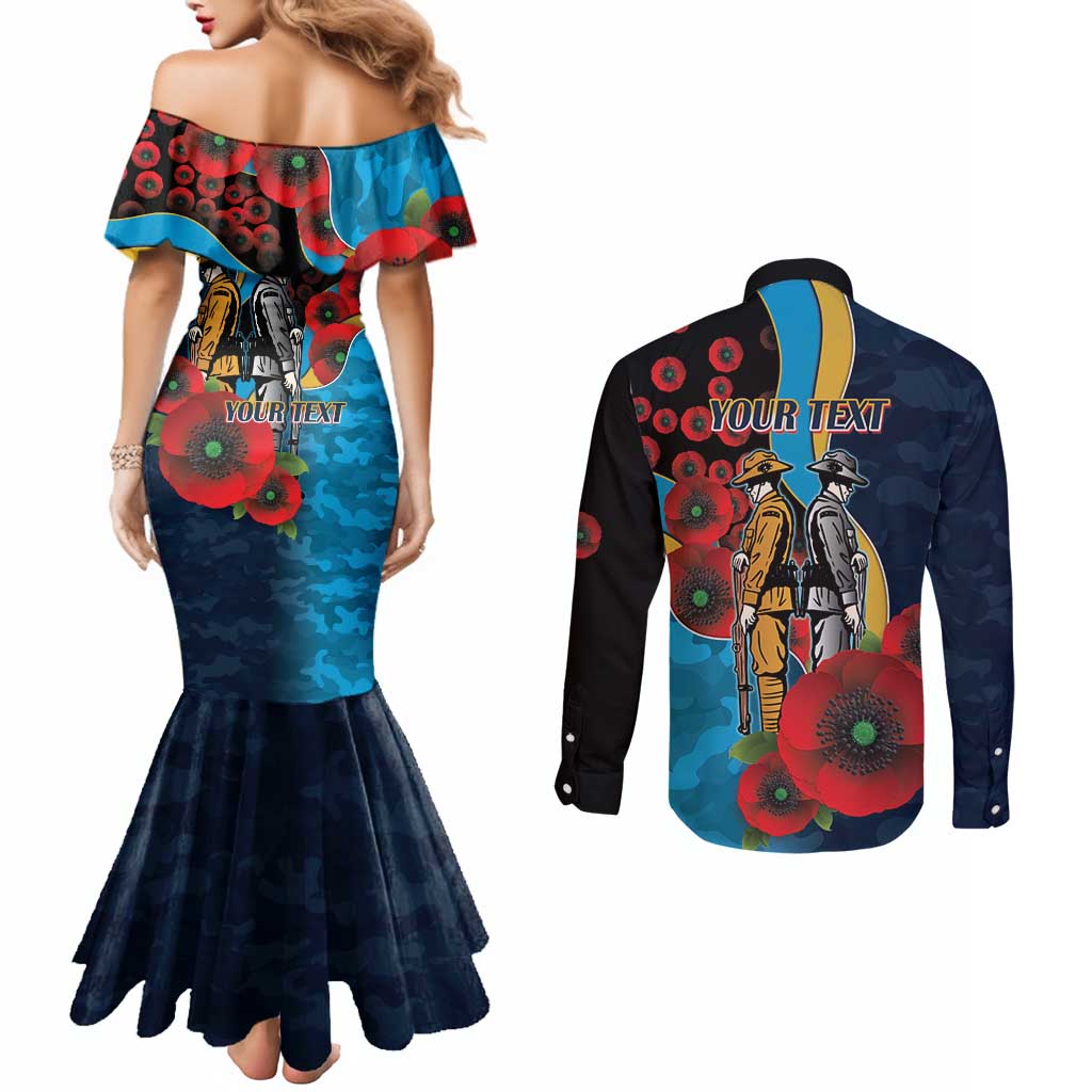 Gold Coast Titans ANZAC Personalised Couples Matching Mermaid Dress and Long Sleeve Button Shirt Lest We Forget Poppy Camo