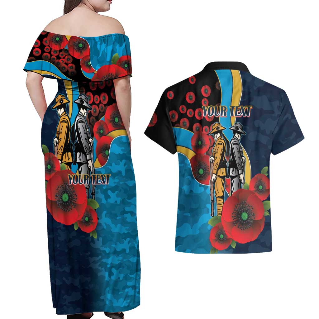 Gold Coast Titans ANZAC Personalised Couples Matching Off Shoulder Maxi Dress and Hawaiian Shirt Lest We Forget Poppy Camo