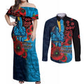 Gold Coast Titans ANZAC Personalised Couples Matching Off Shoulder Maxi Dress and Long Sleeve Button Shirt Lest We Forget Poppy Camo