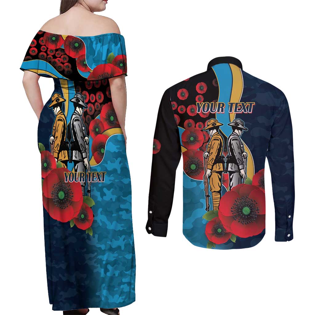 Gold Coast Titans ANZAC Personalised Couples Matching Off Shoulder Maxi Dress and Long Sleeve Button Shirt Lest We Forget Poppy Camo