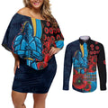 Gold Coast Titans ANZAC Personalised Couples Matching Off Shoulder Short Dress and Long Sleeve Button Shirt Lest We Forget Poppy Camo