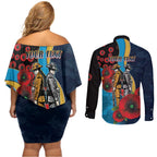 Gold Coast Titans ANZAC Personalised Couples Matching Off Shoulder Short Dress and Long Sleeve Button Shirt Lest We Forget Poppy Camo