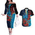 Gold Coast Titans ANZAC Personalised Couples Matching Off The Shoulder Long Sleeve Dress and Hawaiian Shirt Lest We Forget Poppy Camo