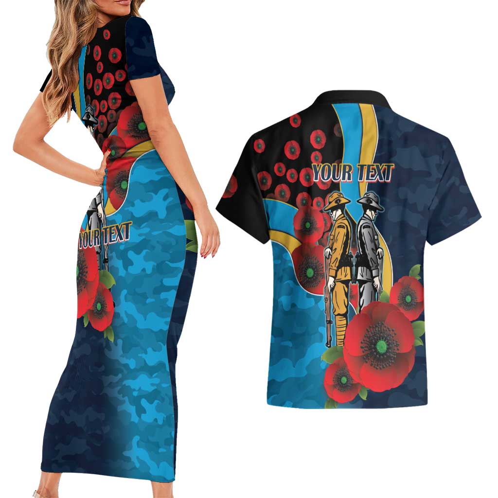 Gold Coast Titans ANZAC Personalised Couples Matching Short Sleeve Bodycon Dress and Hawaiian Shirt Lest We Forget Poppy Camo