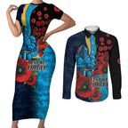 Gold Coast Titans ANZAC Personalised Couples Matching Short Sleeve Bodycon Dress and Long Sleeve Button Shirt Lest We Forget Poppy Camo