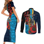 Gold Coast Titans ANZAC Personalised Couples Matching Short Sleeve Bodycon Dress and Long Sleeve Button Shirt Lest We Forget Poppy Camo