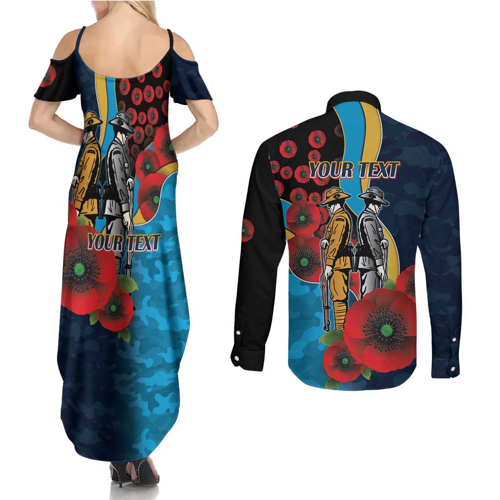 Gold Coast Titans ANZAC Personalised Couples Matching Summer Maxi Dress and Long Sleeve Button Shirt Lest We Forget Poppy Camo