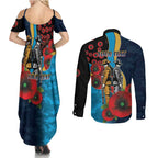 Gold Coast Titans ANZAC Personalised Couples Matching Summer Maxi Dress and Long Sleeve Button Shirt Lest We Forget Poppy Camo