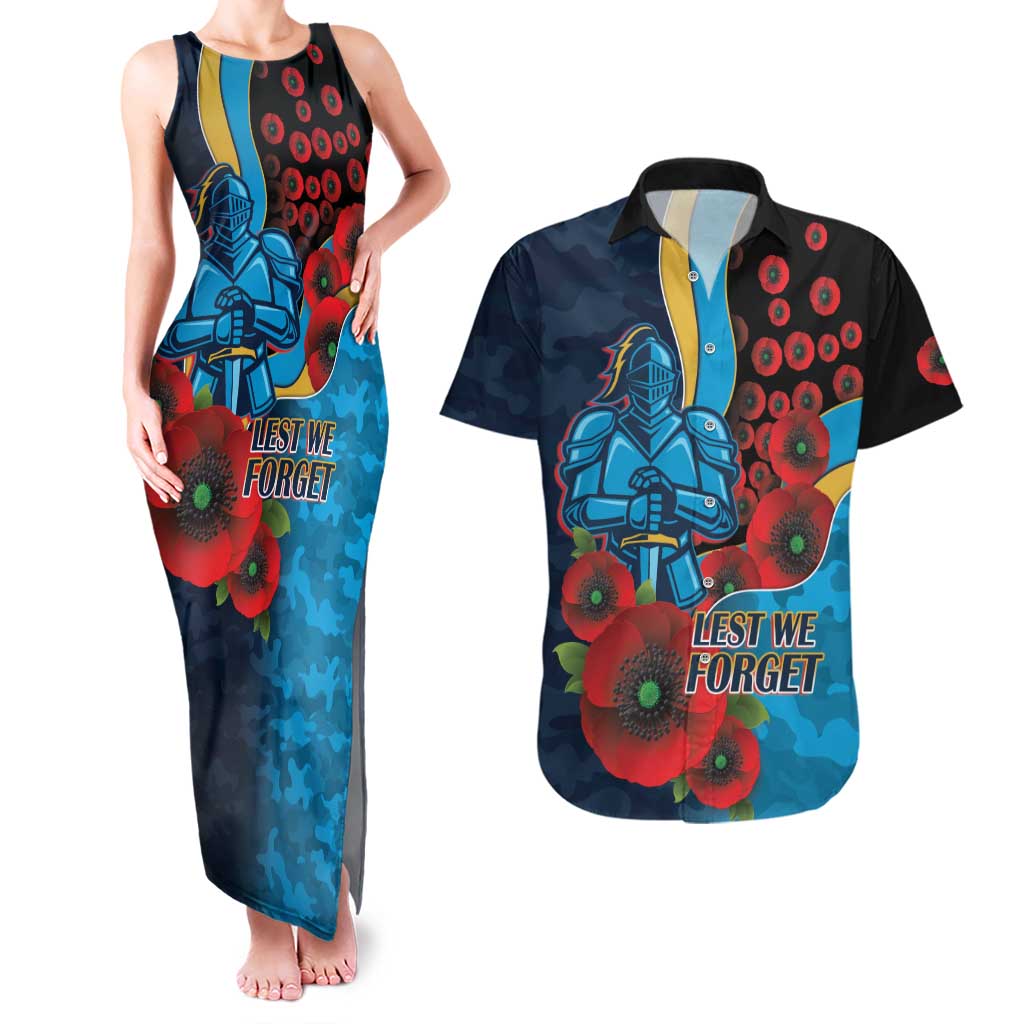 Gold Coast Titans ANZAC Personalised Couples Matching Tank Maxi Dress and Hawaiian Shirt Lest We Forget Poppy Camo