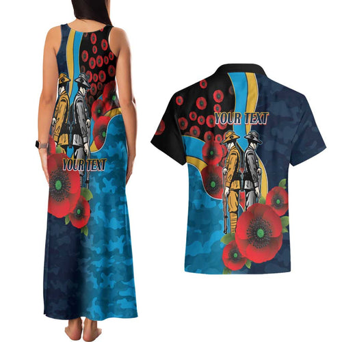 Gold Coast Titans ANZAC Personalised Couples Matching Tank Maxi Dress and Hawaiian Shirt Lest We Forget Poppy Camo