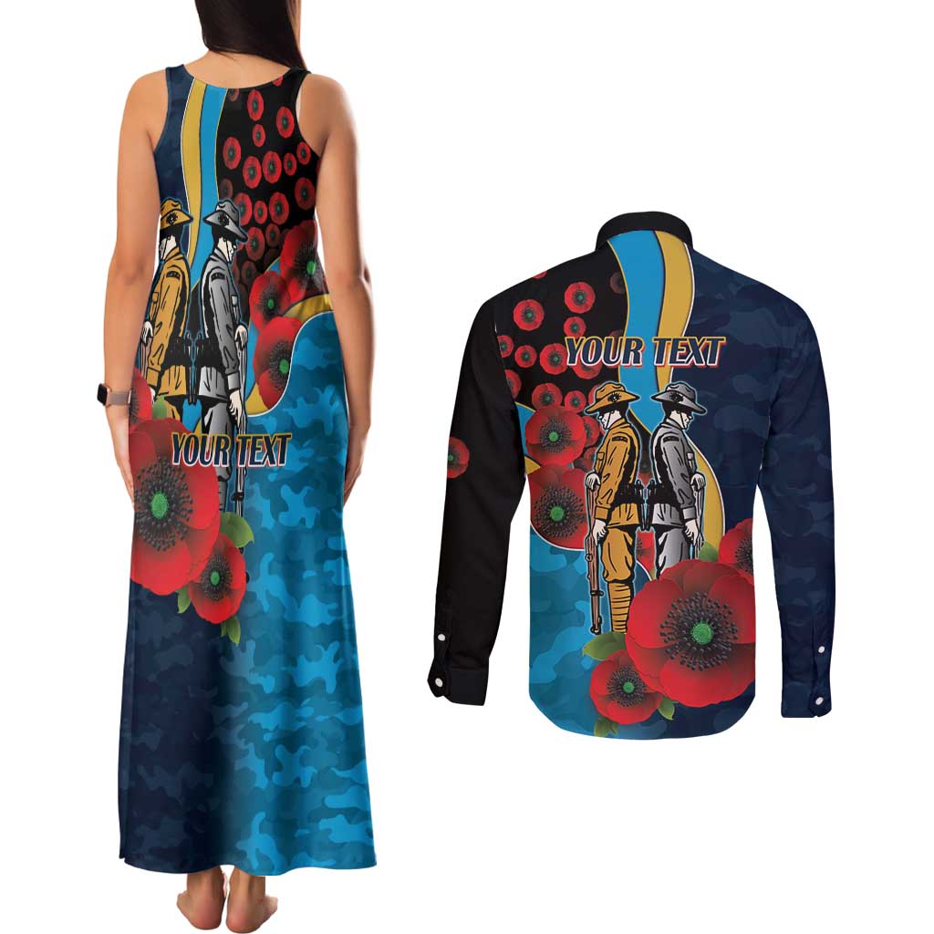 Gold Coast Titans ANZAC Personalised Couples Matching Tank Maxi Dress and Long Sleeve Button Shirt Lest We Forget Poppy Camo