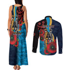 Gold Coast Titans ANZAC Personalised Couples Matching Tank Maxi Dress and Long Sleeve Button Shirt Lest We Forget Poppy Camo