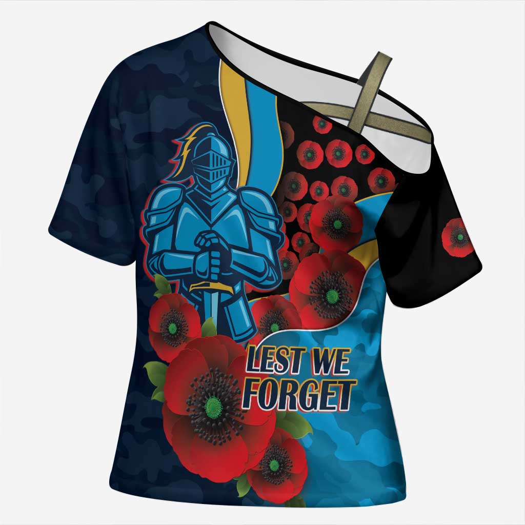 Gold Coast Titans ANZAC Personalised Cross Shoulder Shirt Lest We Forget Poppy Camo