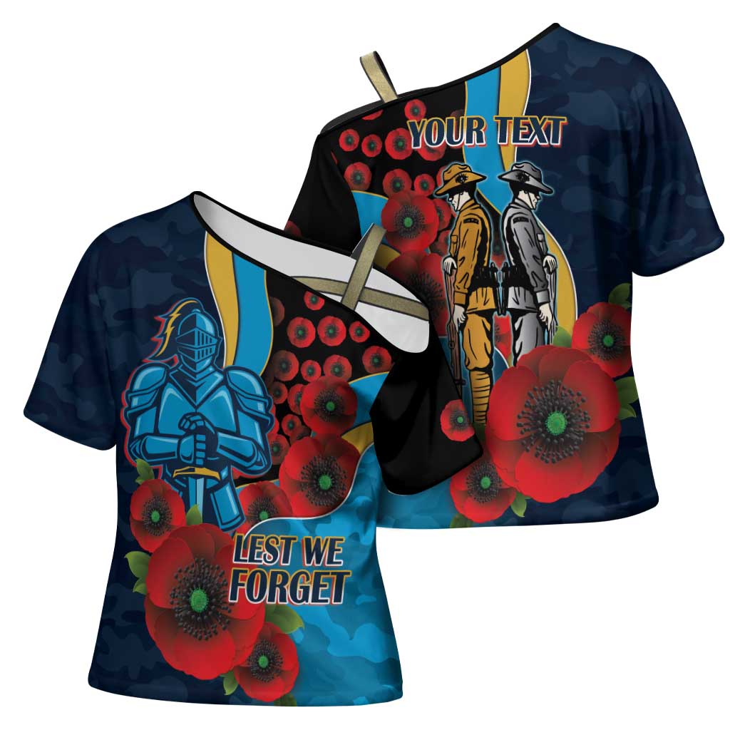 Gold Coast Titans ANZAC Personalised Cross Shoulder Shirt Lest We Forget Poppy Camo
