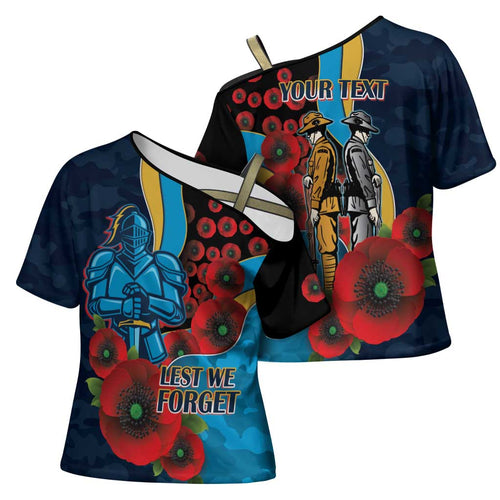 Gold Coast Titans ANZAC Personalised Cross Shoulder Shirt Lest We Forget Poppy Camo